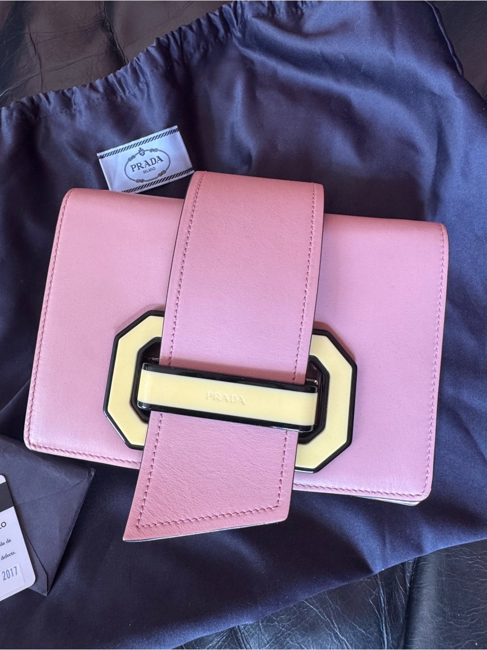 Prada Pink Leather Buckle Shoulder Bag / clutch without strap